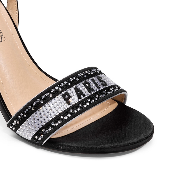 Minimalist Ankle Strap Stiletto Heel Sandals - BLACK-RHINESTONE - 7